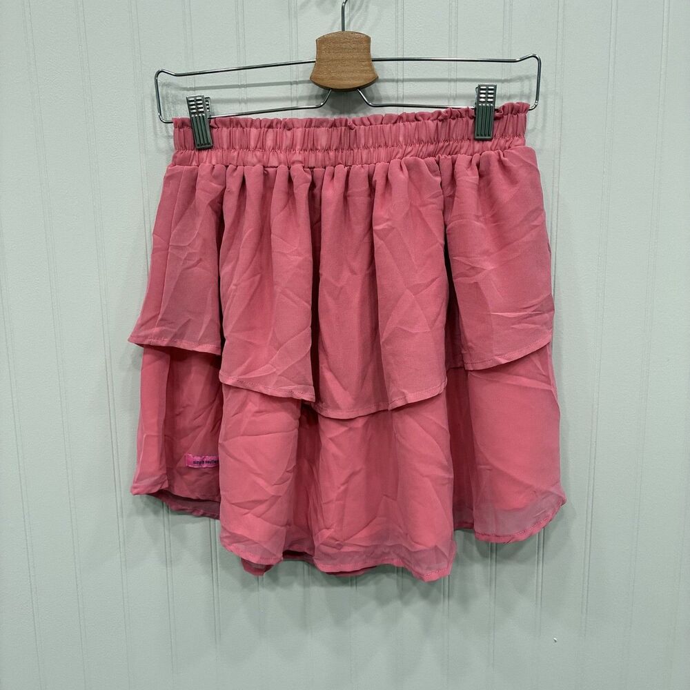 Simply Southern Pink Tiered Ruffle Mini Skirt Women's Size Medium Elastic Waist